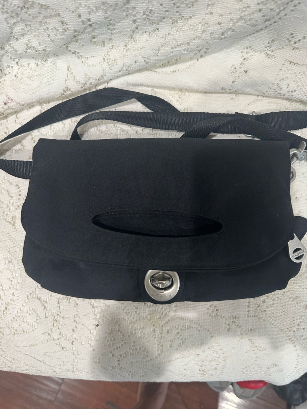 Baggallini Black Canvas Travel fold over purse